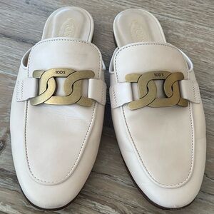 Tod's Cream Mules with Gold Accent